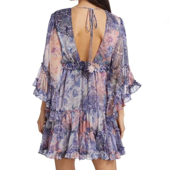 Misa Los Angeles Yasemin Butterfly Sleeve Babydoll Dress - Pink Blue - Size M - Picture 2 of 7